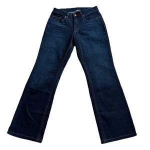 L.L. Bean Favorite Fit Bootcut Jeans-Women 6P-Blue Stretch Dark Wash Whiskered